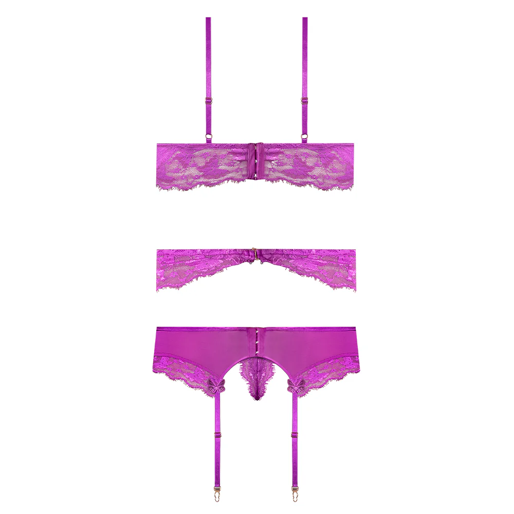 Exposed Butterfly Fantasies UV Lace & Mesh Bra, Garter & Panty Set - Image 7