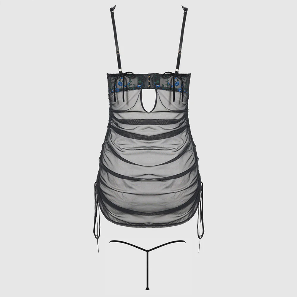 House of Desire Harper Floral Embroidery Ruched Mesh Chemise - Image 6