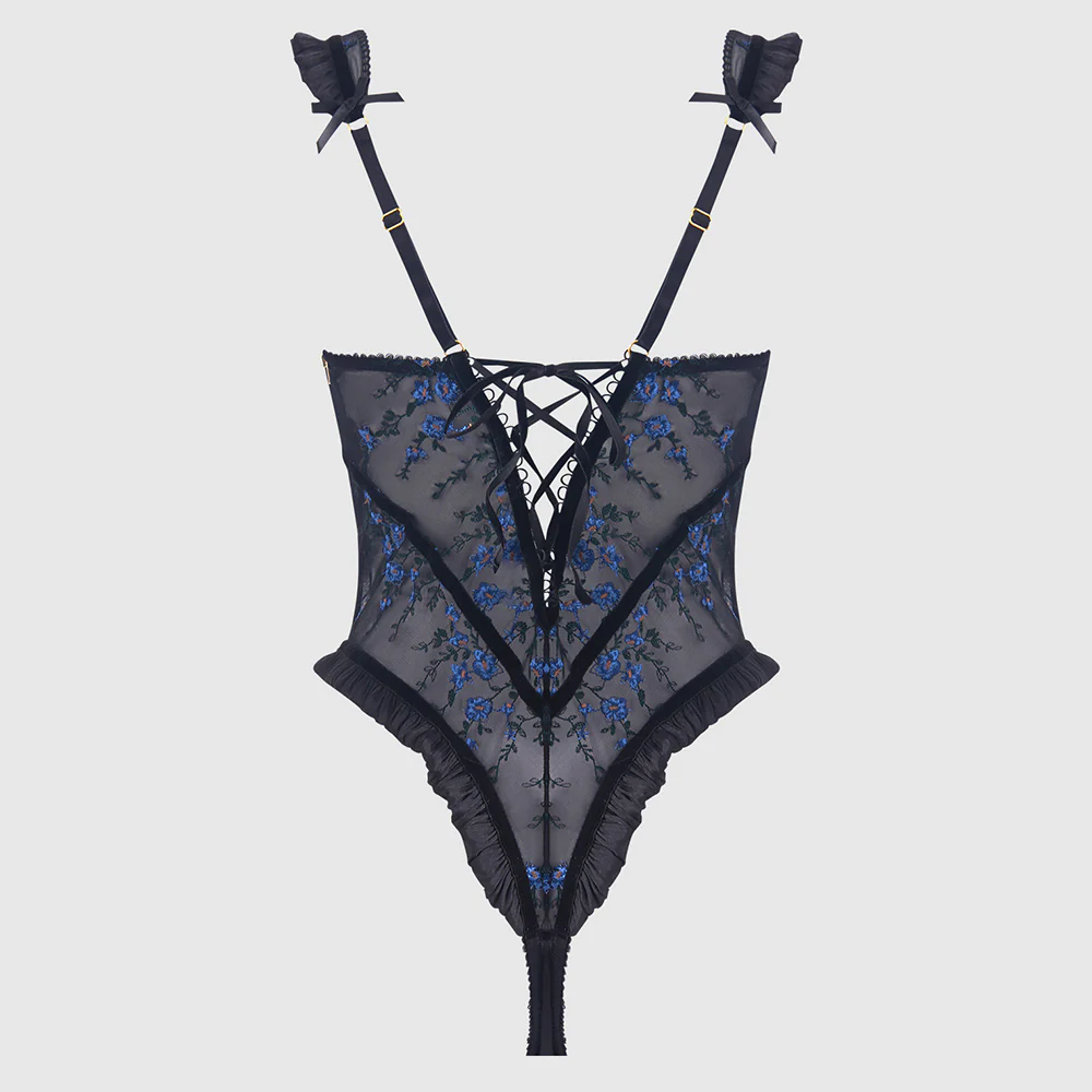House of Desire Harper Floral Embroidery Ruffle Mesh Teddy - Image 6