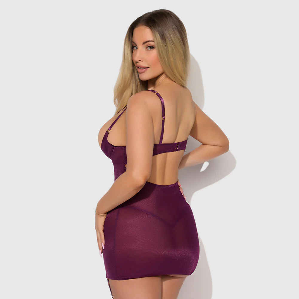 House of Desire Yasmine Shimmer Mesh Demi Cup Garter Chemise - Image 4