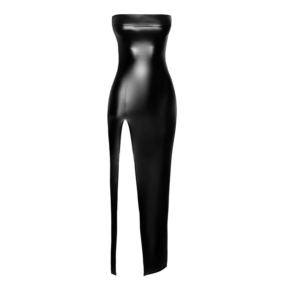 Noir Handmade Aphrodisia Powerwetlook Strapless Thigh Slit Maxi Dress - Image 5