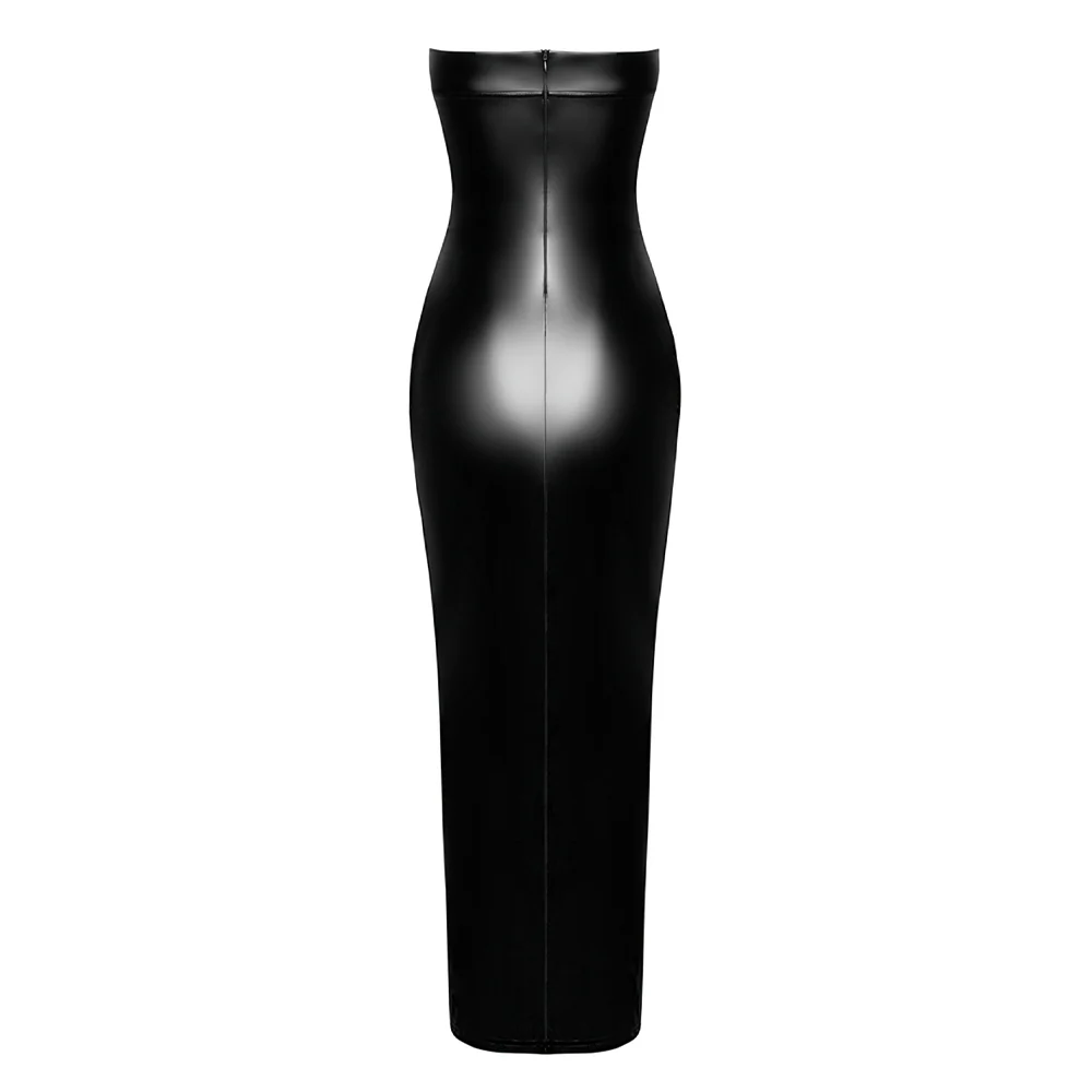 Noir Handmade Aphrodisia Powerwetlook Strapless Thigh Slit Maxi Dress - Image 6