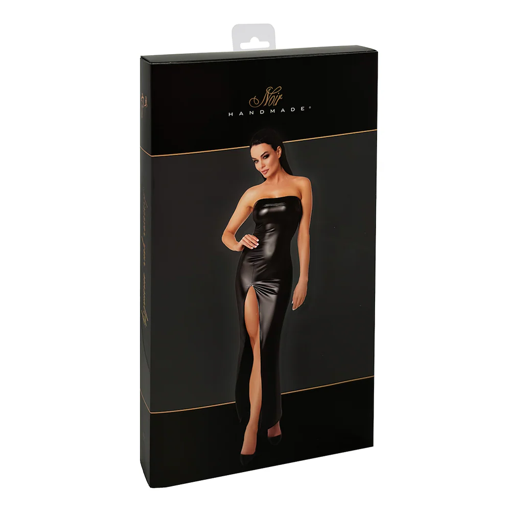 Noir Handmade Aphrodisia Powerwetlook Strapless Thigh Slit Maxi Dress - Image 7