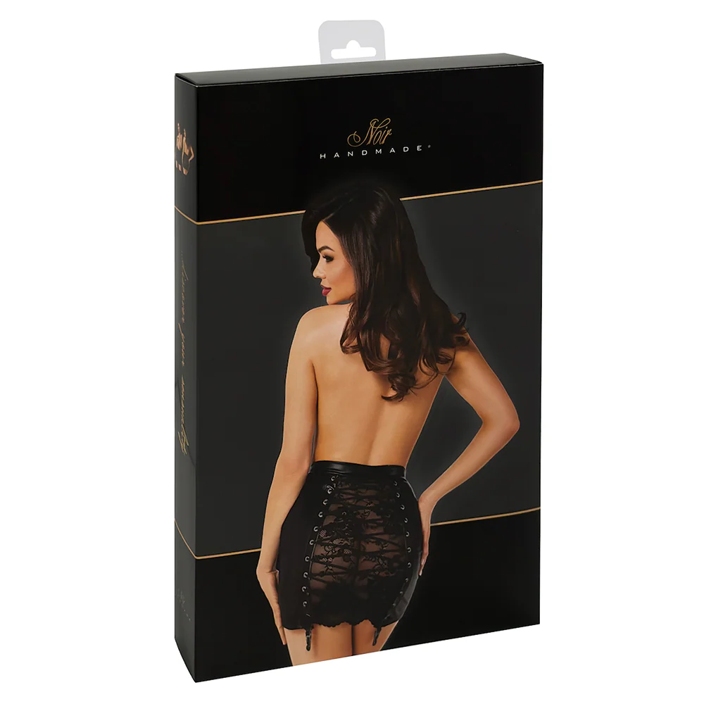 Noir Handmade Corset Powerwetlook & Lace Garter Mini Skirt - Image 7