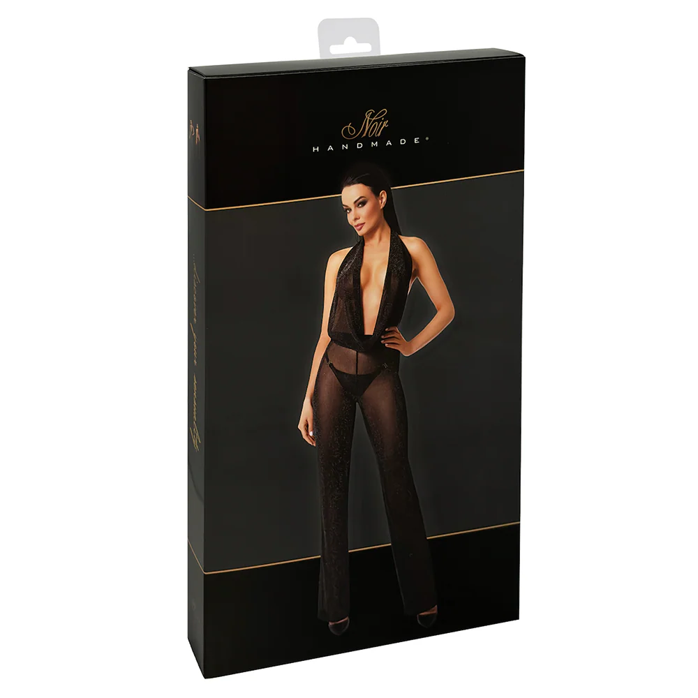 Noir Handmade Luminara Plunging Sheer Sparkle Mesh Jumpsuit - Image 5