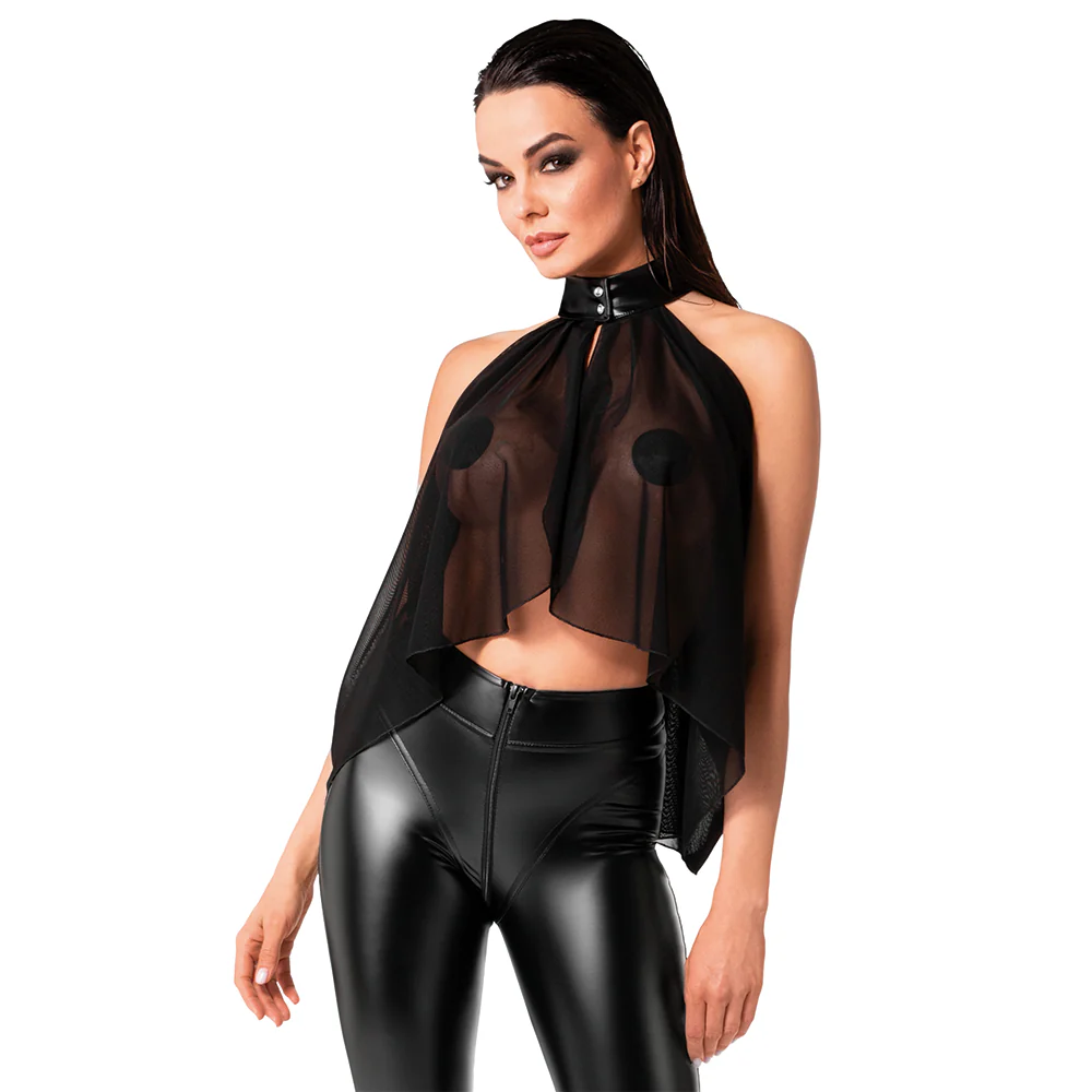 Noir Handmade Opium Sheer Mesh Collared Multi-Way Bolero Top - Image 3