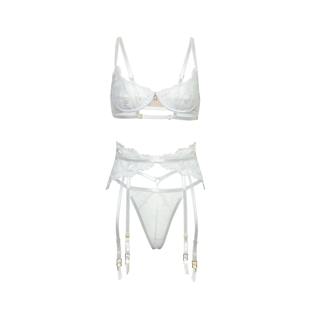 Oh La La Cheri Portia Sheer Lace Bra, Garter Belt & Thong Lingerie Set - Image 6