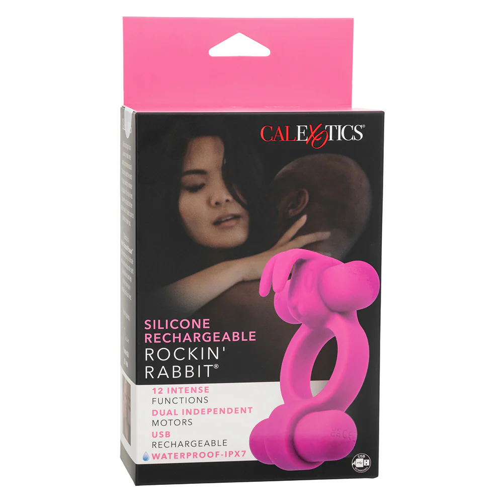 Rockin' Rabbit Rechargeable Vibrating Double-Ended Silicone Cock Ring - Image 9