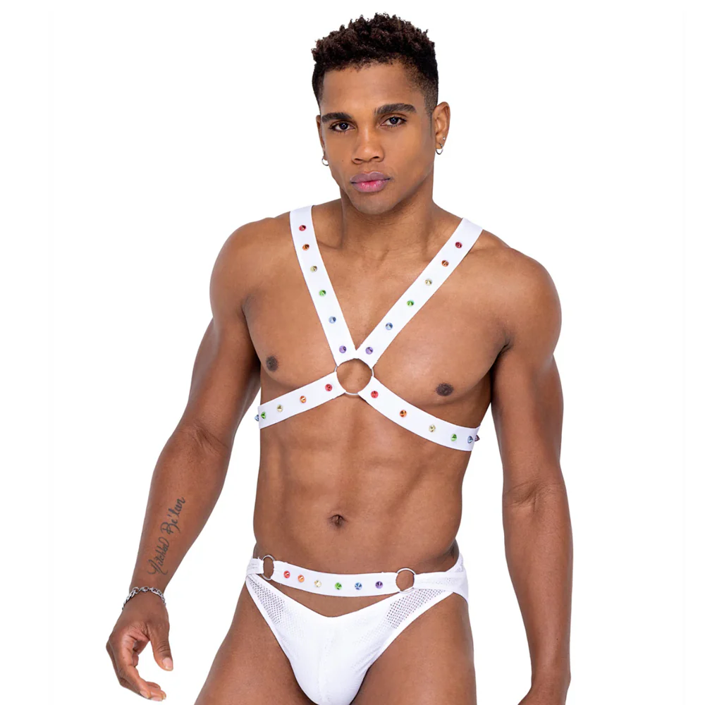 Roma Rainbow Stud Cross Chest Pride Harness - Image 3