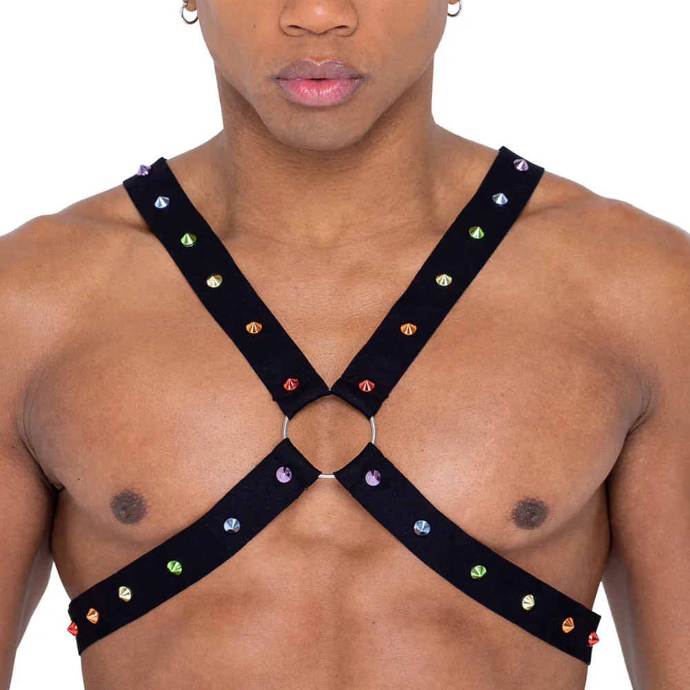 Roma Rainbow Stud Cross Chest Pride Harness - Image 4