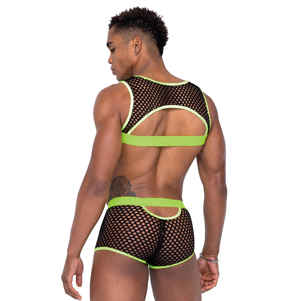 Roma Glow in the Dark Elastic Studded Fishnet Mesh Cropped Tank Top - Image 3