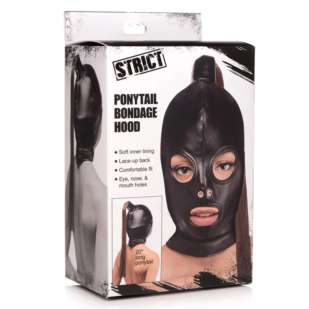 Strict Open Eyes & Mouth Bondage Hood With Faux Ponytail - Image 4